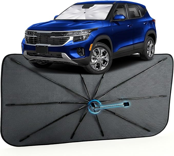 Car Windshield Sun Shade Umbrella for KIA Seltos 2021-2026, 1:1 Fit | [Reflective Coated Fabric] Car Shades Sun Visor Keep Car Cool and Protects Interior, Sunshade Umbrella for Front Window by MakeLifeBetter
