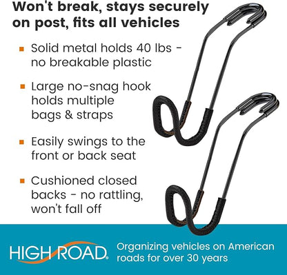 High Road Headrest Hooks for Car - Leather Car Hooks for Purses and Bags | Metal Car Hooks for Headrest with Faux Leather Trim Hold Thick Straps and Multiple Bags - Won't Fall Off Posts - Image 2