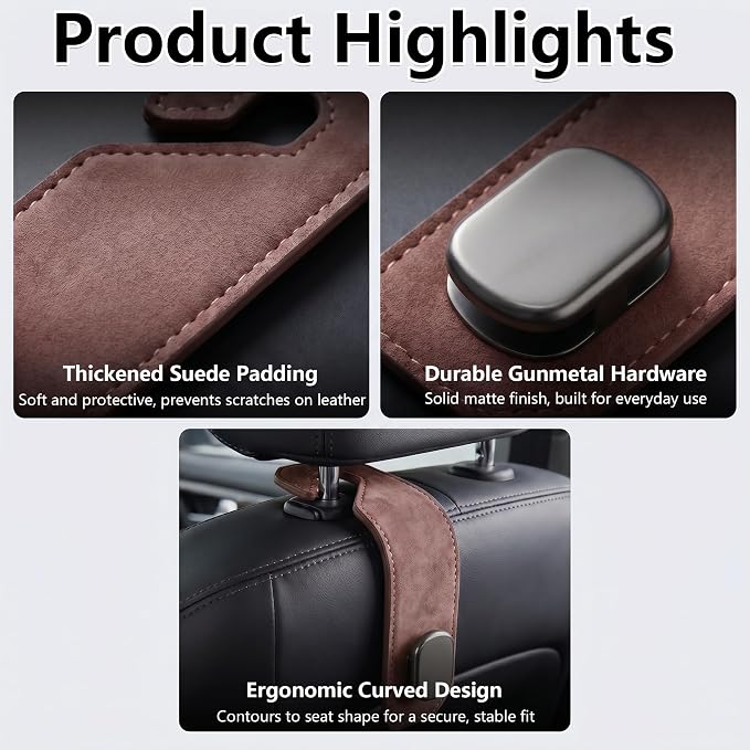 Purse Hook for Car Seat Headrest, Suede Car Purse Hook, Heavy Duty Car Hook Organizer for Handbags, Grocery Bags & Backpacks, Universal Car Hooks for SUV Truck Interior(Brown,2pcs) - Image 4
