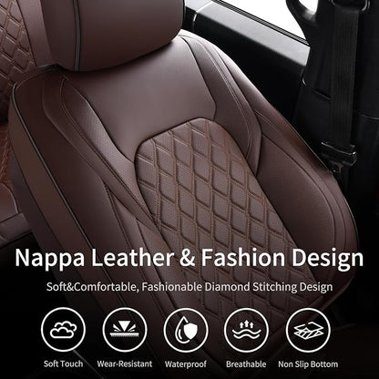 Huidasource Coffee Seat Covers Fit for Toyota Tacoma 2005-2015 Double & Crew Cab Base Prerunner SR5 Limited TRD Sport, Automotive Waterproof Leather Car Seat Cushion Cover(Full Set/Coffee) - Image 4