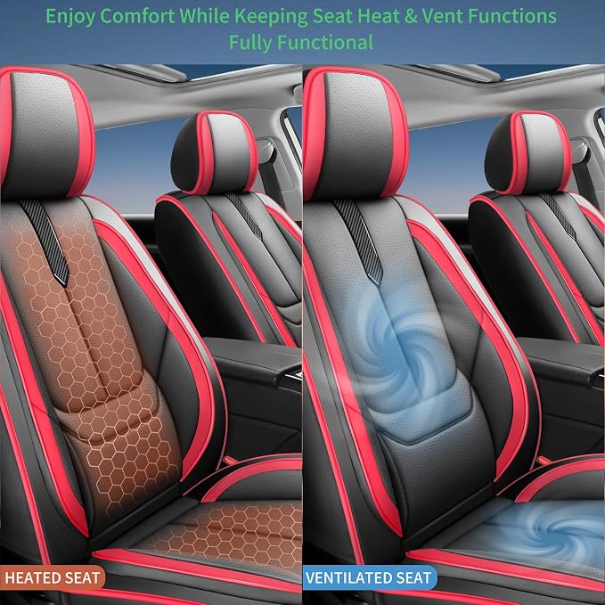 Fit Titan Car Seat Covers for Nissan Titan 2009-2024 2025 2026 -Upgraded Premium Waterproof & Breathable Leather,Airbag Compatible,All-Weather Seat Cushion Protector,2 Front/Black-Red - Image 7