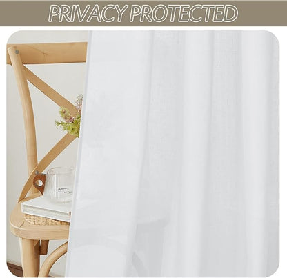 RYB HOME Linen Sheer Curtains 2 Panels for Living Room, Semi Transparent Privacy Drapes with Rod Pocket Farmhouse Style Window Treatments for Bedroom, White, 52" W x 102" L - Image 3