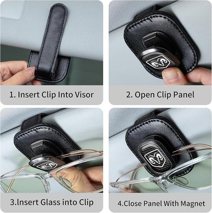Sunglasses Holder, Leather Glasses Holders Compatible with Dodge Series Car Sun Visor, Eyeglasses Hanger and Ticket Card Clip Eyeglasses Mount for Car, for Accessories, Black - Image 3