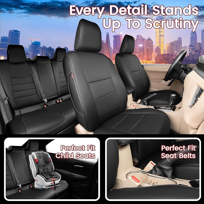 HKZ Custom Fit Corolla Car Seat Cover for Toyota Corolla 2023 2024 2025 2026 L LE (Gasoline Model Only),5-Seats Full Set - Faux Leather (Black) - Image 6