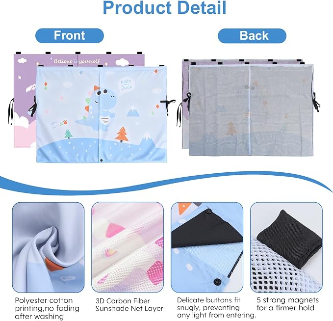 2 Pack Magnetic Car Window Shade for Baby, Back Seat, Easy Installation | Equipped with Mesh Storage Pocket on the Bottom, Universal Fit for Most Cars with Cartoon Patterns -for Baby (26.8"×19.7") - Image 2