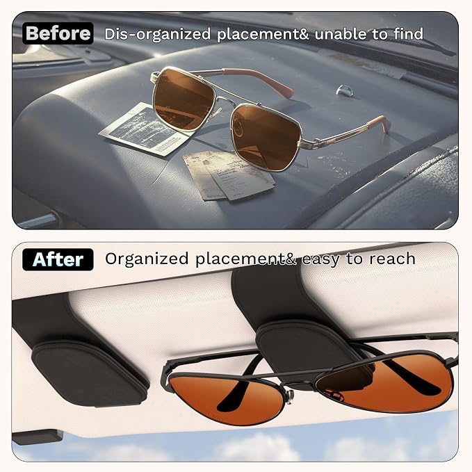 BFXM 2PCS Sunglass Holder for Car, Car Accessories Interior, Leather Clip Magnetic Car Sunglass Holder, Cars Sun Visor Ticket Card Clip, Universal Truck Accessories (Black) | Eyeglass Hanger Clip for Car Sun Visor, Car Sun Visor Ticket and Card Clip - Image 2