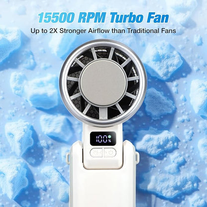 Portable Ice Cooling Handheld Turbo Fan, 100 Speeds, 4000mAh, Speed Display | 15,500 RPM brushless motor, USB-C charging, digital display, foldable desk mode and wearable neck use with included lanyard. - Image 2