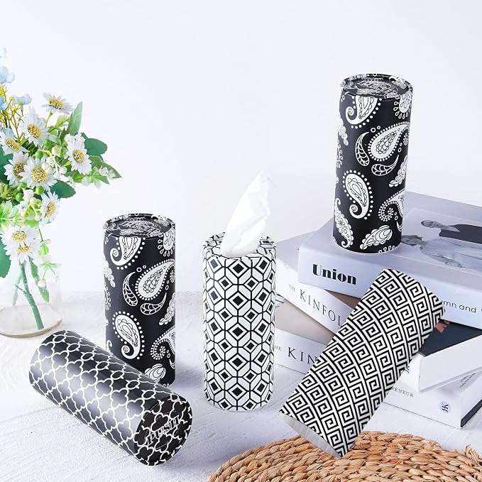 Car Tissues with Facial Tissue, 4 Pack Geometric Tissue Cylinder for Car Cup Holder, 2 Ply 50 Count Travel Tissues Tube for Console, Minimal Pattern Car Accessories - Image 5