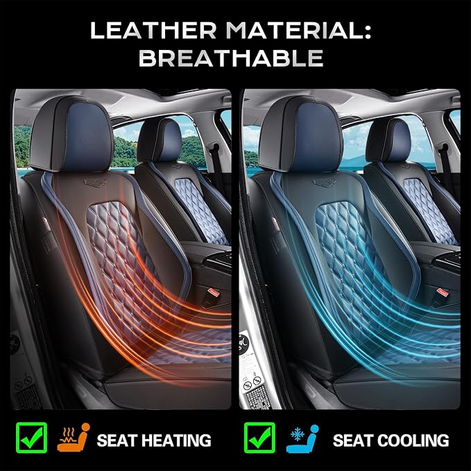 Coverado Universal Car Seat Covers Full Set, Sporty Non-Slip Waterproof Faux Leather Front & Rear Seat Protectors for Trucks SUVs, Mens Automotive Interior – BlackBlue - Image 5
