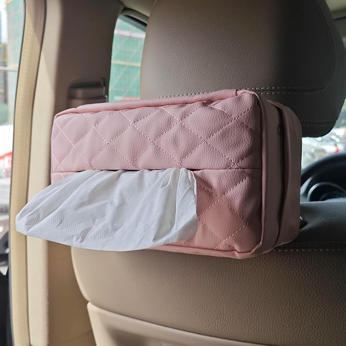 Car Tissue Holder for 120 Standard Tissue,Leather PU Tissues Box Cover for Car Backseat,Extra Large Rectangle Napkin Holder Soft Rectangular,Fits for Kleenex tissues,for Storage& Organization (Pink) by JFOMOYGI