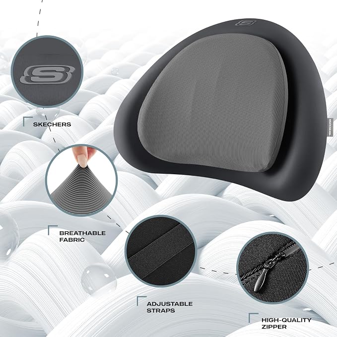 Skechers Lumbar Pillow Premium Memory Foam, Double-Layer-Office Chair Cushion for Tailbone Pain Relief,Butt Pillow for Office Chair,Car seat Cushion,Long Sitting Office Workers,and Car Drivers,Grey - Image 3