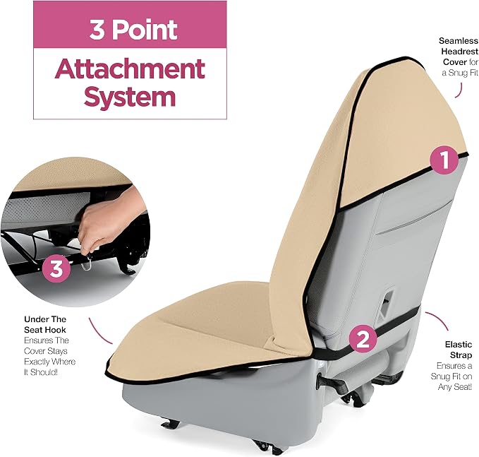 lebogner Waterproof Sweating Car Seat Cover for Post Gym Workout, Running, Swimming, Beach and Hiking, Universal Fit Anti-Slip Bucket Seat Protector for Cars, SUVs and Trucks, Machine Washable, Beige - Image 2