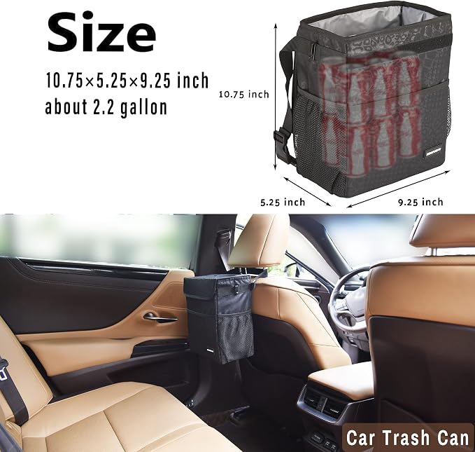SIBOFUEGO Cute Car Trash Can with Lid – Multipurpose Collapsible Trash Bin for Car, Leak-Proof Organizer, Waterproof Garbage Can with Storage Pockets & Adjustable Straps, 2 Gallons (Black Leopard) - Image 3