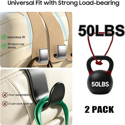 Amooca 2 Pack Car Headrest Hooks, Premium Suede with Metal Hook Car Seat Back Storage Hanger for Purses, Handbags，Grocery Bags - Beige - Image 2