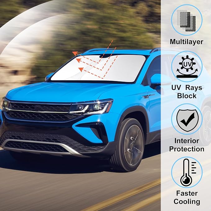 Windshield Sun Shade for 2022-2026 Volkswagen Taos Accessories | Full covered, Foldable & Durable, Block UV Rays, Reduce Heat, Easy to install, Keep Car Cooler - Image 2
