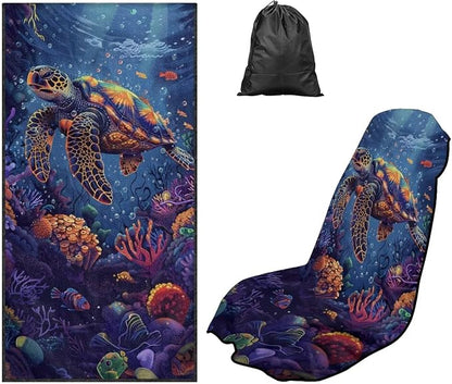 Sea Turtle Print Car Seat Covers for Front Seats Sweat Absorption Athletic Towels for Car Seats with Storage Bag(Hot Yoga, Gym, Sports Accessories) by Baxinh