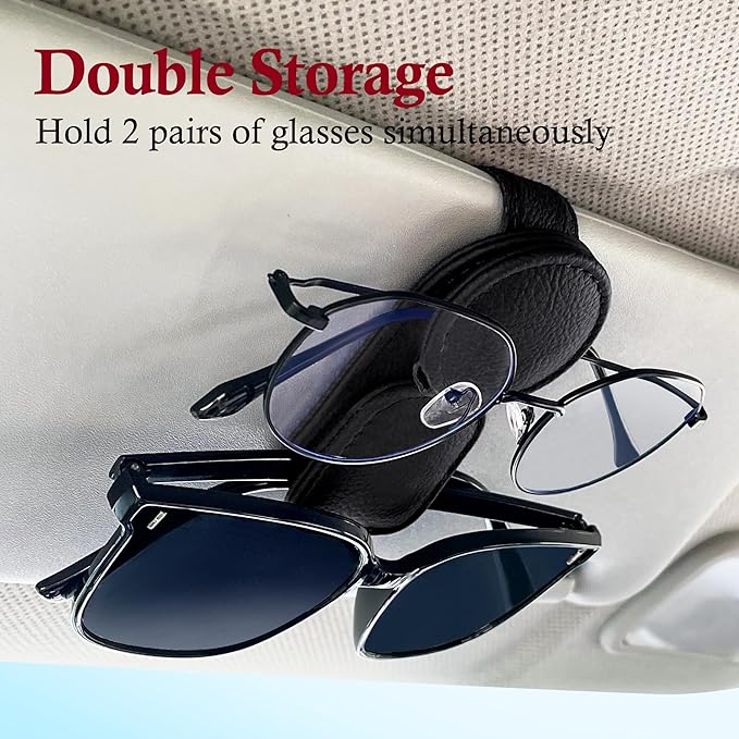 KIWEN Sunglasses Holder for Car Visor, Magnetic Leather Sunglass Eyeglass Hanger Clip for Car Sun Visor Accessories (1, Black) - Image 3