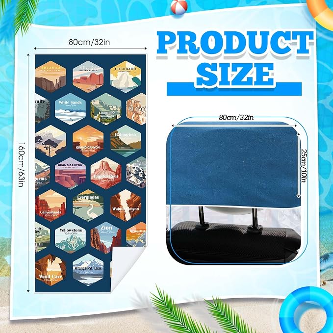 2 Pack Car Seat Towel Cover with Storage Bag, Multi National Parks 1 | 63 x 32 in Car Towel Seat Cover Non Slip Waterproof, Gym Workout Swimming Running, Machine Washable Sweat Absorbent Protector - Image 2