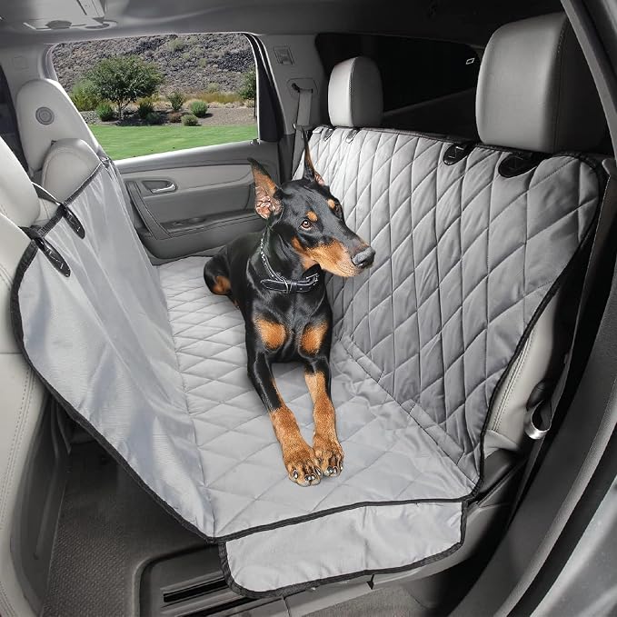 4Knines Heavy-Duty Rear Seat Cover for Dogs - Hammock, Grey Reg | K9-Shield waterproof layer, non-slip backing, quick-release clips for easy install and cleanup. Machine washable. by 4Knines