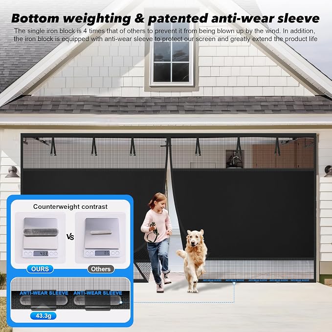 Privacy Garage Door Screen Blackout for 1 Car Garage-10x7FT Heavy Duty Magnetic Garage Screen,Thicker 265g/㎡ Mesh, Hands Free, Magnetic Privacy Garage Screen Door (Black, 10 * 7FT) - Image 6