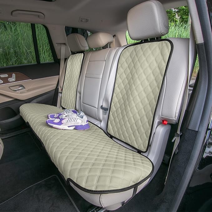 FH Group Car Seat Cushion Rear Set Beige Faux Leather Automotive Seat Cushions - Universal Fit, Rear Car Seat Cushion, Car Seat Cushions With Non-slip Silicone Backing for SUV, Sedan, Van - Image 2