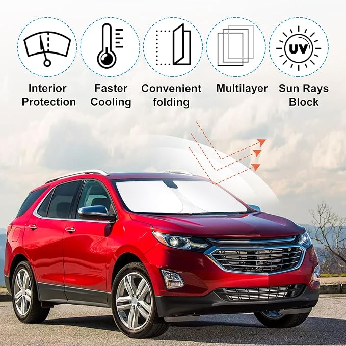 Front Windshield Sun Shade Foldable Car Front Window Sun Shade Windshield Shade Custom Fit for 2018-2026 Che-vrolet Equinox Block UV Rays Accessories Heat Keep Cooler - Image 6