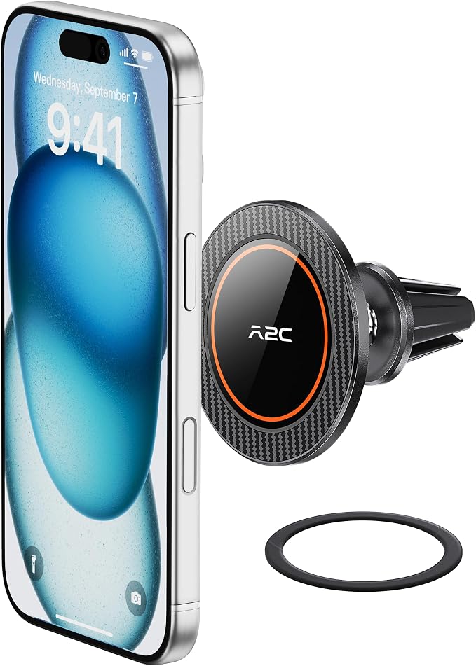A2C for MagSafe Car Mount, One-Piece Magnetic Phone Holder for Car Vent | No Assembly,17 N54 Magnets,Silicone-Coated Metal Clips,One-Hand Operation,360°Adjustable Vent Phone Holder for Magsafe iPhone by A2CSupportAlways