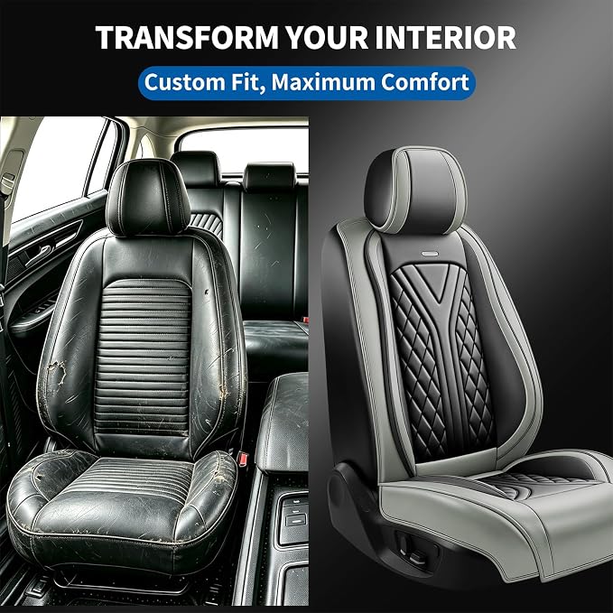 for GMC Canyon 2015-2025 2026 Car Seat Covers, Full Set, Gray | Luxury Full Coverage Leather Seat Protectors, Waterproof Breathable, Non-Slip, Easy to Install, Airbag Compatible, All-Season - Image 5
