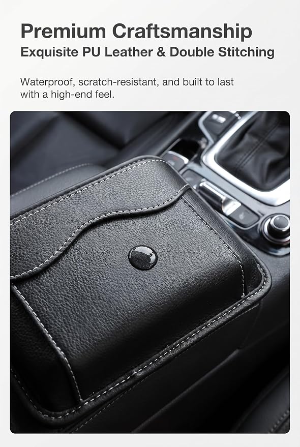 Car Seat Side Pocket Organizer, PU Leather Auto Console Gap Filler Pouch, Vehicle Door Window Dash Storage Bag, Automotive Interior Accessories, Universal for Most Cars (Black) - Image 3