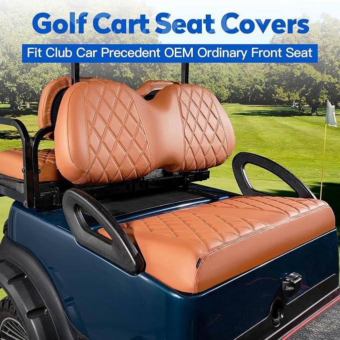 NOKINS Golf Cart Seat Covers 4 Piece Fits Club Car Precedent Standard Seat | Front and Rear Seat Vinyl Covers, Golf Cart Accessories, No Staples(All Brown) - Image 2