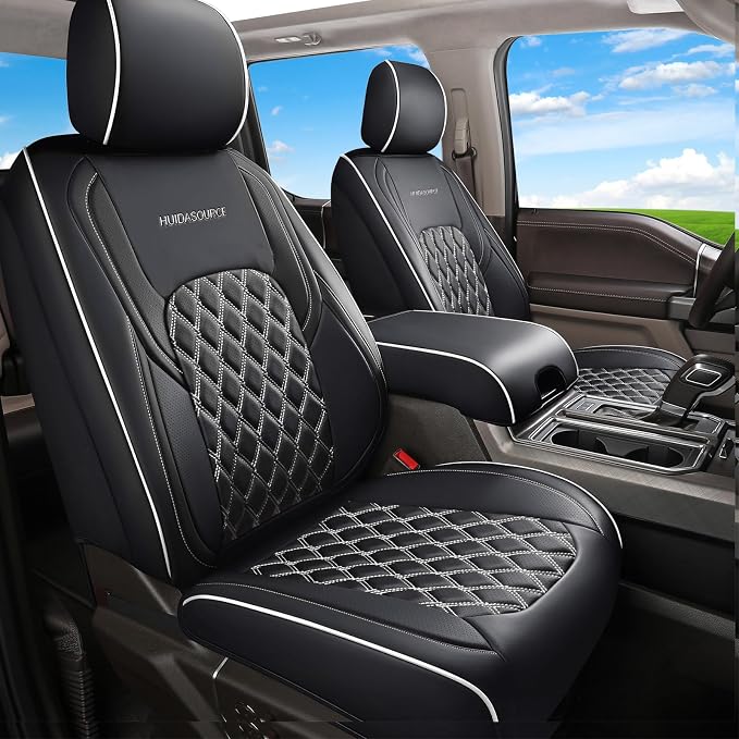 Huidasource Fit for Truck Seat Covers Chevy Silverado/GMC Sierra, Chevrolet Seat Covers, 1500 2007-2013&2019-2026, 2500HD 3500HD 2020-2026 Crew Double Extended Cab, Thickened Nappa Leather Black&White by Huidasource