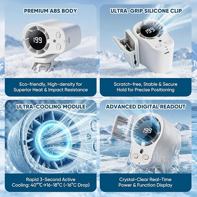 Car Clip on Air Conditioner Fan with LED Display, 360 Rotation, 199 Speeds & Semi-Cooling Technology, USB Rechargeable Personal Fan, Hands-Free Clip on Fan for Cars, Camping (White) - Image 5