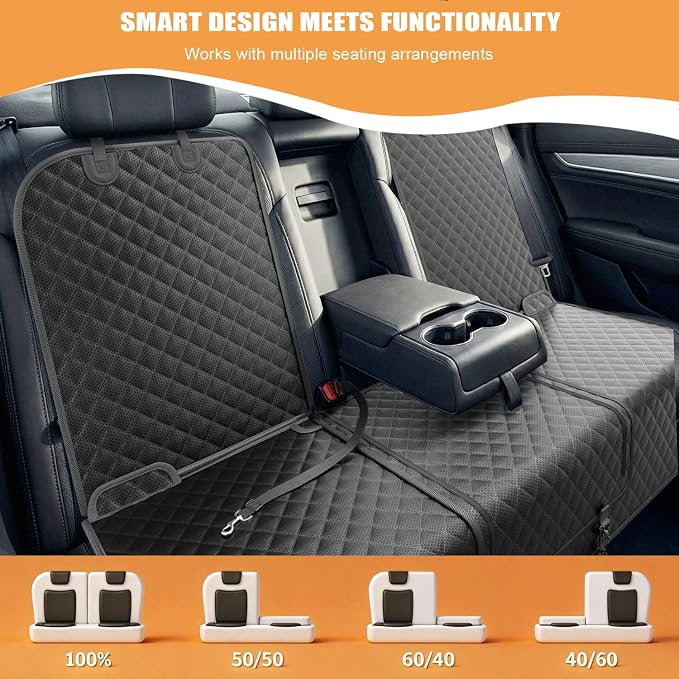 Dog Car Seat Cover for Back Seat, 60/40 Split with Armrest Access | 60" Wide • Water-Resistant Oxford • Non-Slip Backing • Black • Full-Size SUVs & Pickups - Image 4