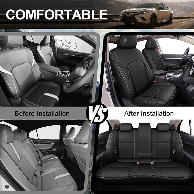 Custom Fit Seat Covers for Toyota Camry 2024-2025 LE SE Full Set | Black Full Set, Premium Faux Leather, Waterproof, Airbag Compatible, Easy to Clean, Factory-Style Fit, Interior upgrades - Image 6