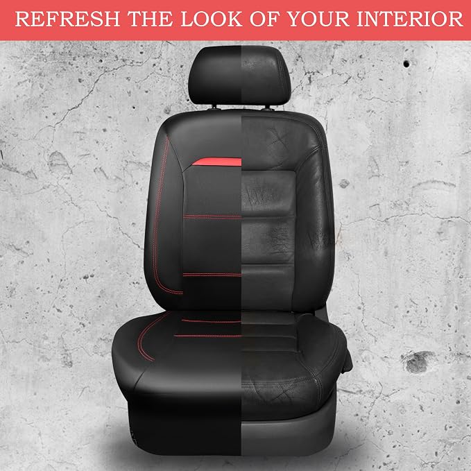 CAR PASS Leather Car Seat Cover Full Set with Steering Wheel Cover and 2PCS Seat Belt Shoulder Pads,for Trucks and SUV with Built-in Seatbelts and Front Seat Side Armrests(Combo Set, Black and Red) - Image 7