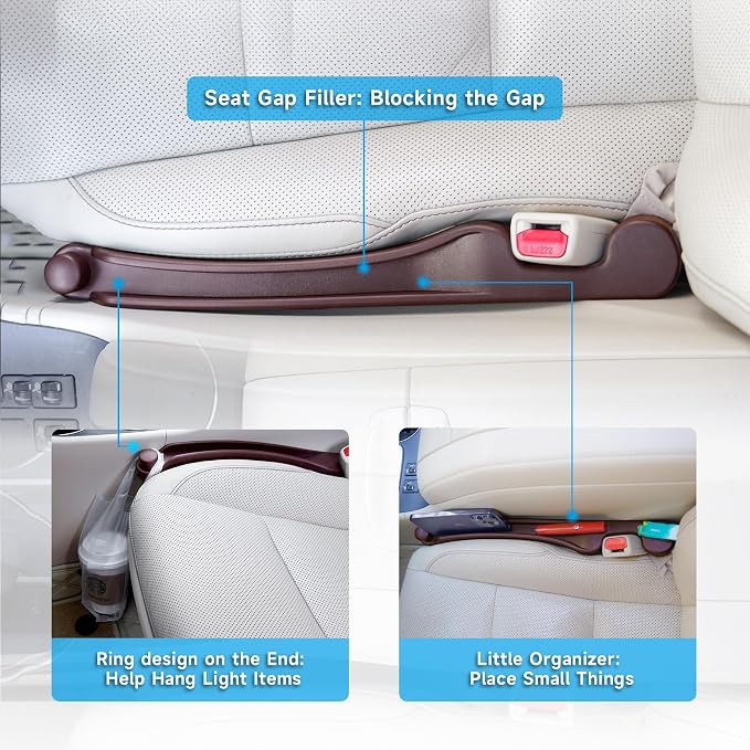 Givifive Car Seat Gap Filler Organizer 2Pack Soft Foam 3IN1 Multifunctional | Seat Side Gap Strip with Slot & Hook Universal Fit Car SUV Truck Fill The Gap Between Seat & Console (Narrow Espr Brown) - Image 3