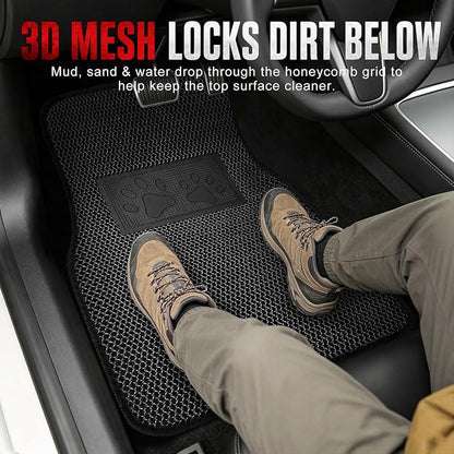 Universal Car Floor Mats, 3D Mesh Fabric All Weather Waterproof Car Floor Liners,With Anti-Slip Granule Backing&Driver Heel Pad,Efficient Dust&Dirt Resistant for Sedan,SUV,Truck,Van,Set of 4pcs - Image 2