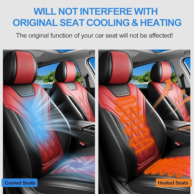 Car Seat Covers Compatible with GMC Yukon 2007-2025 2026 - Waterproof & Breathable Luxury Leather All-Weather Seat Cushions Protectors, Airbag Compatible, Only 2 Front seat Covers (Red) - Image 7