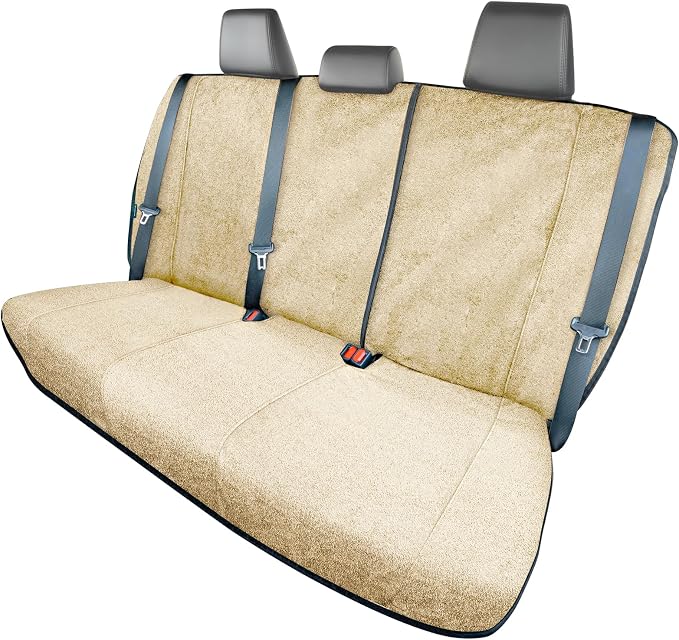 Season Guard Back Seat Towel Seat Cover for Cars; Great for After Gym Workouts, Dogs, and Outdoor Activities; Universal Fit for Cars SUVs Vans Trucks Rear Seats, EZ fit, Non Slip Grip, Tan by SeasonGuard