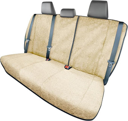Season Guard Back Seat Towel Seat Cover for Cars; Great for After Gym Workouts, Dogs, and Outdoor Activities; Universal Fit for Cars SUVs Vans Trucks Rear Seats, EZ fit, Non Slip Grip, Tan by SeasonGuard