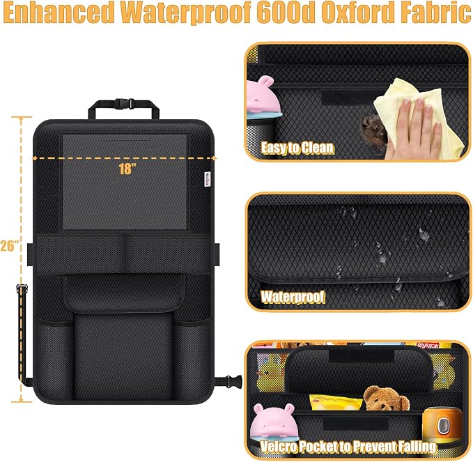 Meolsaek Kick Mats Back Seat Protector, Waterproof Oxford Seat Back Protector, Car Seat Back Protector for Kids, Back of Seat Protector for Kids Feet Car Seat (Black C -2pc) - Image 6