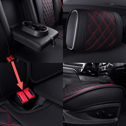 Truck Seat Covers for Chevy Silverado GMC Sierra 2007-2026 1500 | Custom Fit 2500HD 3500HD Trail Boss Z71 Pickup Crew Double Extended Cab Waterproof Leather Full Set Black-Red - Image 5