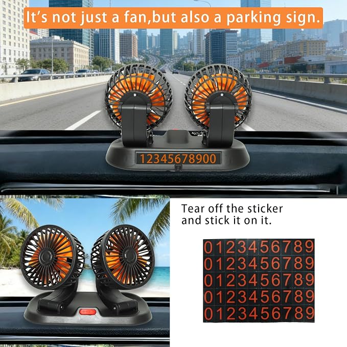 Adjustable Dual Head Car Cooling Fan 24V-Brushless Motor-2 Speeds, 360Rotation, for Car Dashboard, Powerful Cooling Solution for SUV/RV/Truck/Van Vehicles,Cigarette Lighter Powered (2-head 24V) - Image 5