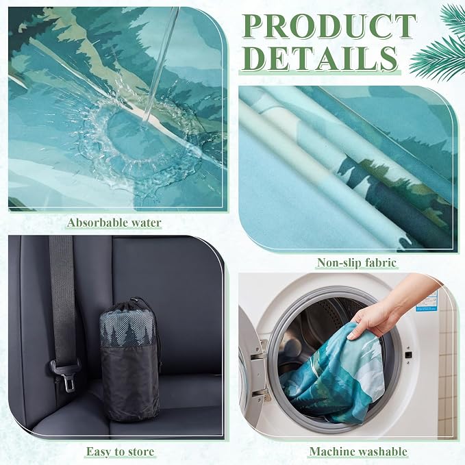 2 Pack Car Seat Towel Covers, 63 x 32 Universal Non Slip Microfiber Sweat Protector for Gym Running Swimming Yoga, Washable Bucket Seat Covers for Cars Trucks SUVs(Mountain Lake) - Image 3