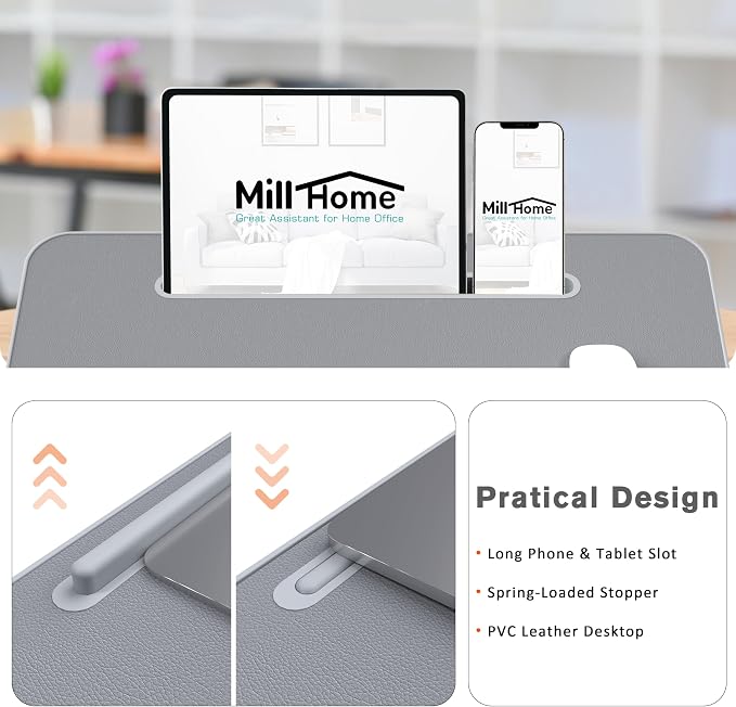 Lap Desk with Cushion, Fits up to 17 inch Laptop, Pillow Designed, Portable Laptop Stand with Tray, Pad & Phone Holder, Home Office for Bed/Couch/Car/Reading/Writing, MillHome (Gray) - Image 7