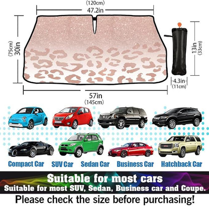 Socira Rose Gold Leopard Car Windshield Sunshade Umbrella Foldable | Umbrella Cute Sun Shade Windshield Cover Sunshade Leopard Print Car Accessories Keeps Cool (57" X 30") - Image 3