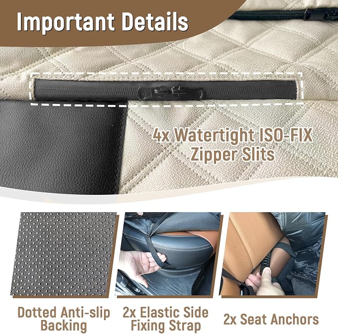 Pet Bench Seat Covers for Trucks, Heavy Duty Nonslip Car Seat Protector with ISOFIX Openings for 1-2 Child Car Seats,Fits Ford 150,Ram 1500,GMC Sierra,Toyota,Ram,Chevrolet Silverado(Beige) - Image 6