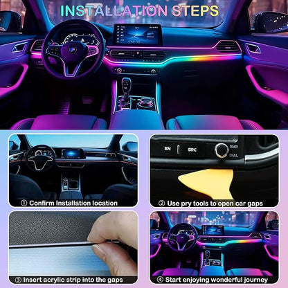 Acrylic Interior Car LED Strip Lights, USB Dreamcolor (2 in 1) | Acrylic LED Lights for Car with Wireless APP and Button Control, RGB Dynamic Chasing, Music Sync Ambient Lighting Kits - Image 7