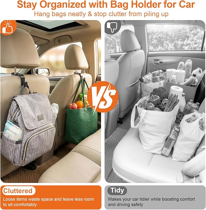 EZ COZY Purse Hook for Car 4 Pack, Deep Anti-Drop Car Seat Hooks for Headrest, Thick ABS Plastic Holds 55 Lbs, Heavy Duty Car Purse Holder & Car Accessories Interior for Handbags, Car Organizer Black - Image 7