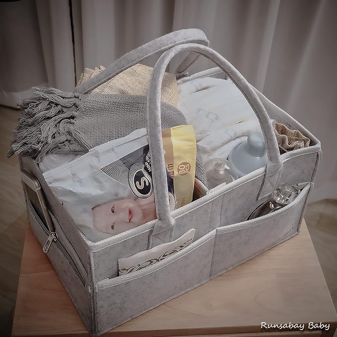 Runsabay. Nursery Basket-Baby Diaper Caddy Organizer for Changing Table-Portable Holder Tote Bag-Car Organizer with Removable Divider-Best Shower Gift Basket for Newborns Registry- Grey & Large Size - Image 5